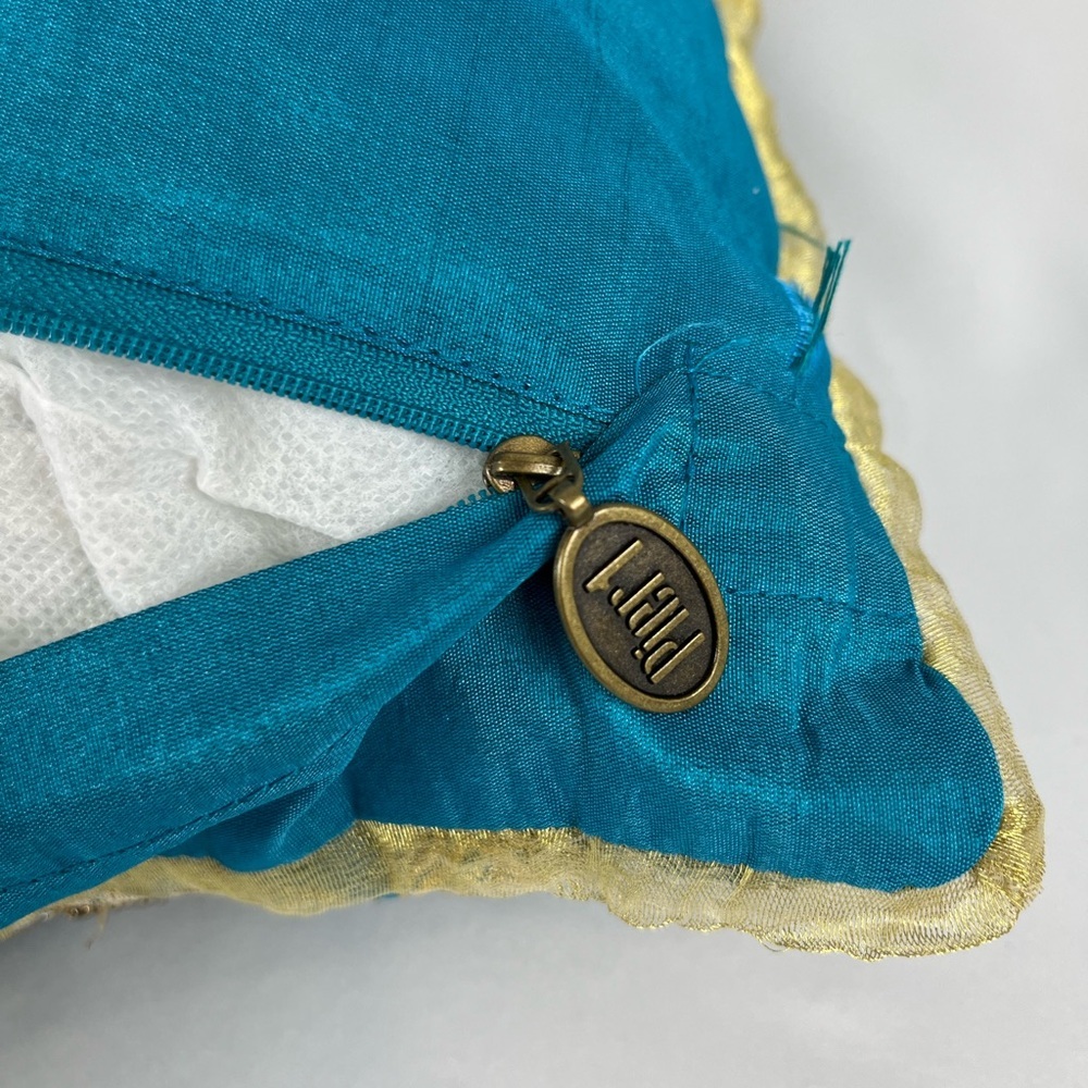Pier 1 Embroidered Peacock Beaded Lumbar Accent Throw Pillow Teal Gold Bronze - Picture 8 of 12